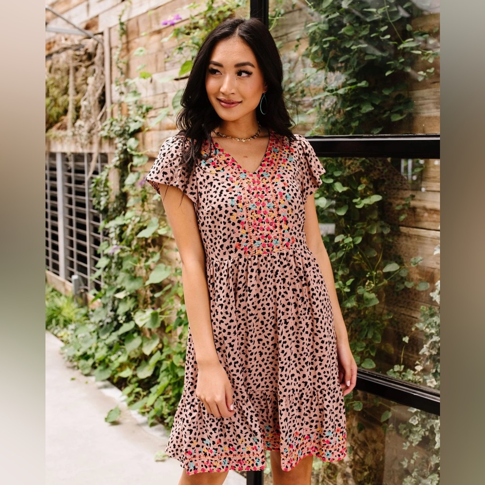 Savanna Jane embroidered leopard print dress